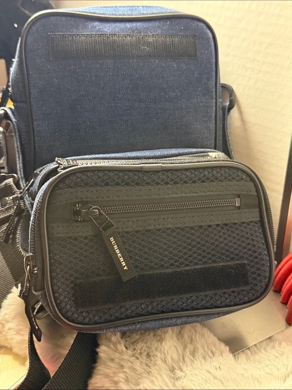 Burberry Navy Blue and Black Messenger Crossbody Bag